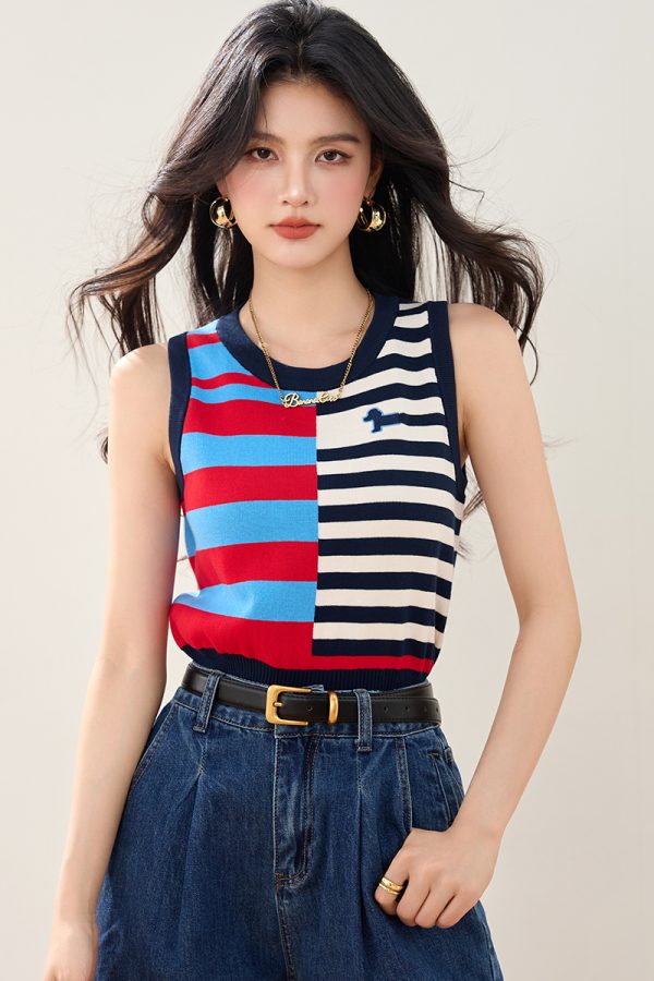 Mixed colors knitted vest sleeveless tops for women